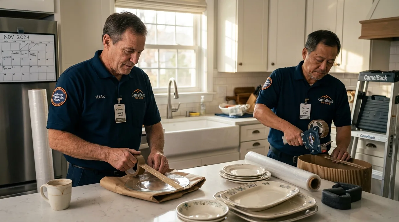 Professional crew packing kitchen dishware in Oswego, NY